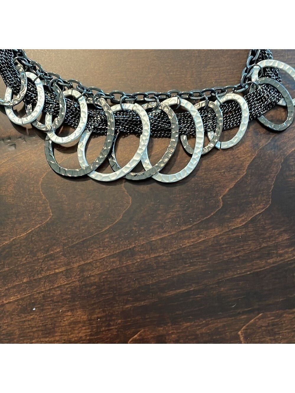 Black and Silver Hammered Chain Necklace and Earring Set - Picture 2 of 4